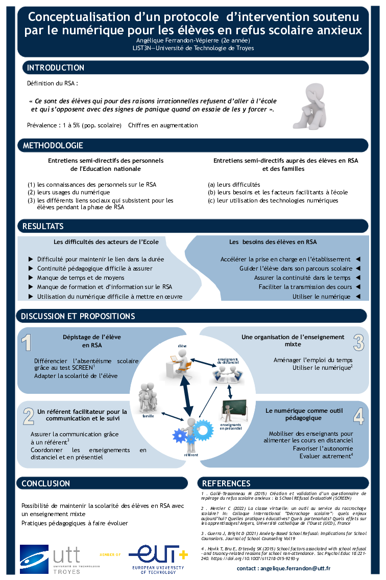 miniature du poster « Conceptualisation d’un protocole d’intervention soutenu par le numérique pour les élèves en refus scolaire anxieux »